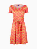 Abito corto con cintura maniche corte donna fantasia rombi rosso - Gallo 1927 - Official Online Shop