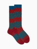 Calze corte donna cotone fantasia onde e fiori di loto rosso - Gallo 1927 - Official Online Shop