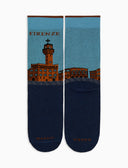 Calze corte donna cotone blu fantasia Firenze Palazzo Vecchio - Gallo 1927 - Official Online Shop