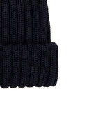 Berretto con risvolto bambino lana, seta e cashmere blu a coste tinta unita - Gallo 1927 - Official Online Shop