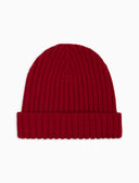 Berretto con risvolto bambino lana, seta e cashmere rossa a coste tinta unita - Gallo 1927 - Official Online Shop