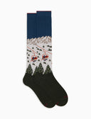 Calze lunghe uomo cotone verde fantasia paesaggio con seggiovia - Gallo 1927 - Official Online Shop