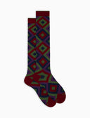 Calze lunghe uomo cotone bordò fantasia rombi concentrici - Gallo 1927 - Official Online Shop