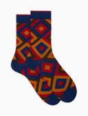 Calze corto uomo cotone blu fantasia rombi concentrici - Gallo 1927 - Official Online Shop