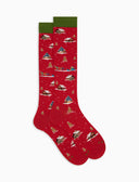Calze lunghe donna cotone rosso fantasia baite innevate - Gallo 1927 - Official Online Shop