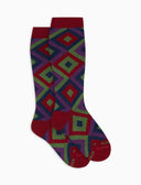 Calze lunghe bambino cotone bordò fantasia rombi concentrici - Gallo 1927 - Official Online Shop