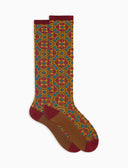 Calze lunghe donna viscosa bordò fantasia piastrella - Gallo 1927 - Official Online Shop