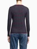 Women's crew-neck sweater in purple wool with two-tone stripes