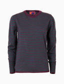 Women's crew-neck sweater in purple wool with two-tone stripes