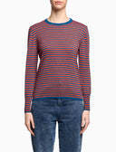 Pull girocollo donna lana color pavone righe bicolore