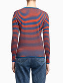 Pull girocollo donna lana color pavone righe bicolore