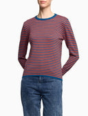 Pull girocollo donna lana color pavone righe bicolore