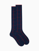 Calze lunghe donna cotone blu fantasia window pane - Gallo 1927 - Official Online Shop