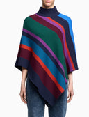 Poncho donna lana, viscosa e cashmere blu righe multicolor