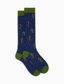 Calze lunghe uomo cotone blu fantasia sciatori - Gallo 1927 - Official Online Shop