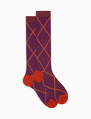 Calze lunghe uomo cotone viola fantasia rombi - Gallo 1927 - Official Online Shop