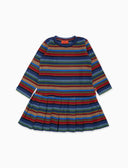 Vestito maniche lunghe bambina pile blu righe multicolor con vita bassa e gonna a pieghe - Gallo 1927 - Official Online Shop