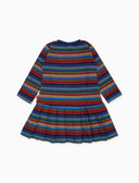 Vestito maniche lunghe bambina pile blu righe multicolor con vita bassa e gonna a pieghe - Gallo 1927 - Official Online Shop