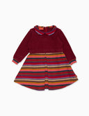 Vestito maniche lunghe bambina pile bordò righe multicolor con corpino tinta unita - Gallo 1927 - Official Online Shop