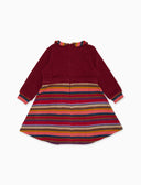 Vestito maniche lunghe bambina pile bordò righe multicolor con corpino tinta unita - Gallo 1927 - Official Online Shop
