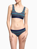 Women's blue cotton bralette with multicolored stripes