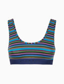 Women's blue cotton bralette with multicolored stripes