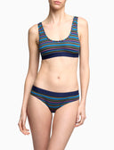 Women's blue cotton briefs with multicolored stripes