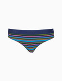 Women's blue cotton briefs with multicolored stripes