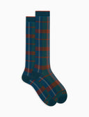 Calze lunghe donna cotone azzurro fantasia tartan - Gallo 1927 - Official Online Shop