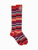 Calze lunghe donna cotone rosso righe multicolor omaggio a Elio Fiorucci - Gallo 1927 - Official Online Shop