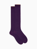 Calze lunghe uomo cotone viola tinta unita a coste - Gallo 1927 - Official Online Shop