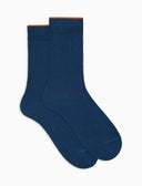 Calze corte uomo cotone blu tinta unita a coste - Gallo 1927 - Official Online Shop