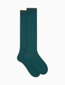 Lange Damensocken aus warmer Baumwolle, pfauenblau, einfarbig, gerippt