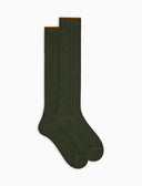 Lange Damensocken aus warmer Baumwolle, grün, einfarbig, gerippt