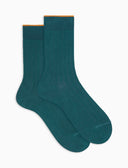 Kurze Damensocken aus warmer Baumwolle, pfauenblau, einfarbig, gerippt
