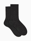 Kurze Herrensocken aus Kaschmir mit Rippenstruktur in Uni-Grau