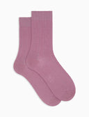 Kurze Herrensocken aus Kaschmir mit Rippenstruktur in einfarbigem Rosa