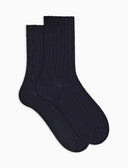 Calcetines cortos de mujer de cachemira azules acanalados lisos