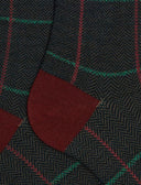 Men's long blue wool socks with windowpane pattern