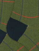 Lange Herrensocken aus Wolle, grün, mit Window-Pane-Muster