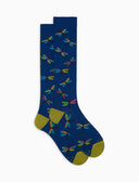 Calze lunghe uomo cotone fantasia libellule su fondo blu - Gallo 1927 - Official Online Shop
