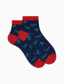 Calze cortissime donna cotone fantasia geko su fondo blu - Gallo 1927 - Official Online Shop