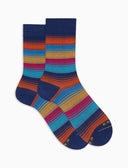 Calze corte uomo cotone fantasia righe di diverse dimensioni blu - Gallo 1927 - Official Online Shop