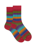 Herren-Kurzsocken, extra leichte Baumwolle, gestreift in verschiedenen Rottönen