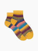 Calze cortissime donna cotone fantasia righe di diverse dimensioni giallo - Gallo 1927 - Official Online Shop