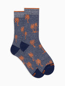 Calze corte uomo cotone lino fantasia palme su fondo blu - Gallo 1927 - Official Online Shop