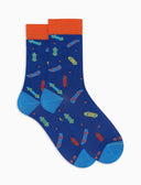 Calze corte uomo cotone fantasia skateboard su fondo blu - Gallo 1927 - Official Online Shop