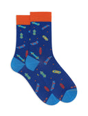 Calze corte uomo cotone leggerissimo fantasia skateboard su fondo blu
