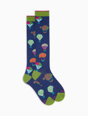 Calze lunghe donna cotone fantasia mongolfiere su fondo blu - Gallo 1927 - Official Online Shop