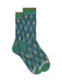 Lange Damensocken aus leichter Baumwolle mit Tennis-Muster in Grün